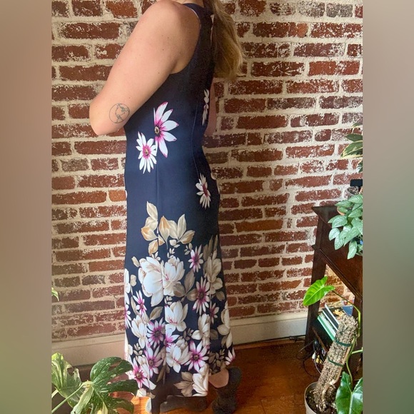 90s S.L Fashions navy blue floral maxi dress - Picture 3 of 9